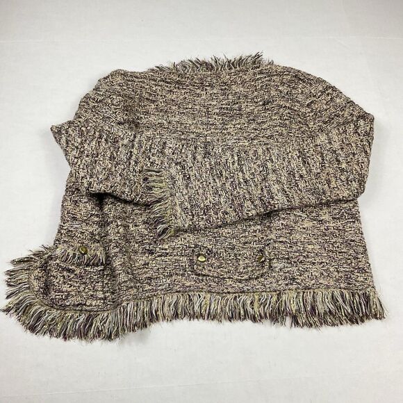 Cache Tweed Cropped Fringe Jacket Metallic Bouclé Blazer Small Y2K Parisian Chic - Picture 8 of 9